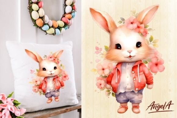 Download Cute Easter Floral Bunny Boy Clipart Png - Easter Collection
