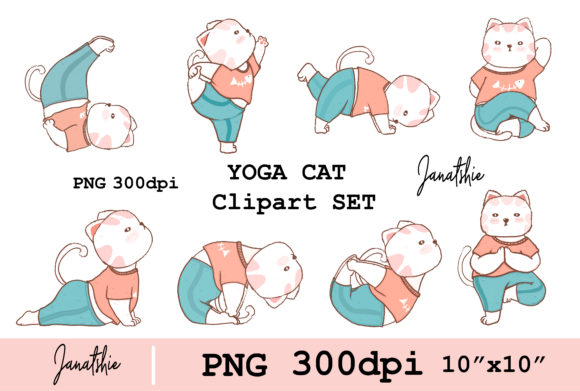 Download Cute Cat Yoga Postures Set Clip Art Set - Clip art Collection